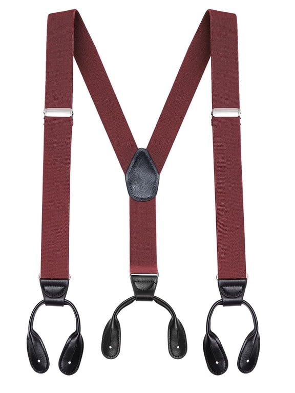 Button End Suspenders for Men - 48" Adjustable Straps 1 1/4" - Y Shape - 5113-Burgundy