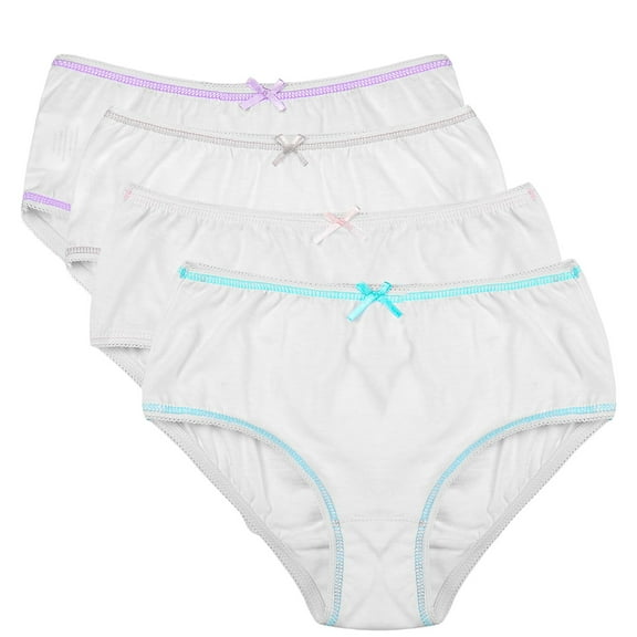 Buyless Fashion Girls Panties White Soft Cotton Briefs Underwear With Colored Trim 4 Pack - BW14-GW-1-2