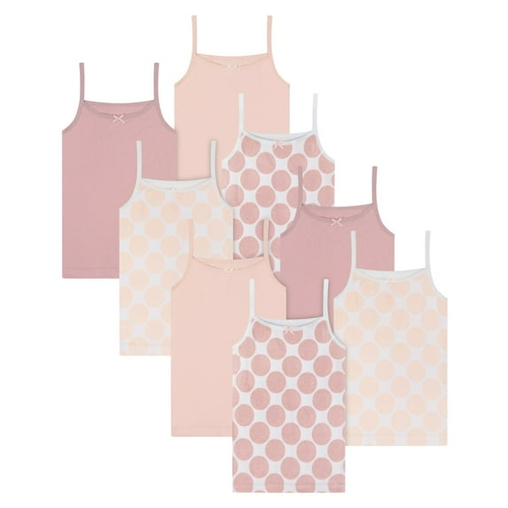 Buyless Fashion Girls Tagless Cami Scoop Neck Pink Polka Dot Undershirts Cotton Tank (8 Pack) - TW21-8-GDST-2-3