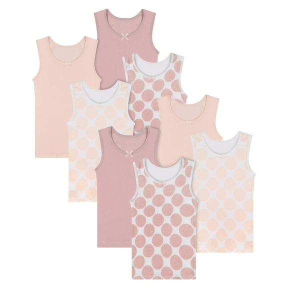 Buyless Fashion Girls Tagless Cami Scoop Neck Pink Polka Dot Undershirts Cotton Tank (8 Pack) - TW21-8-GD-4-5