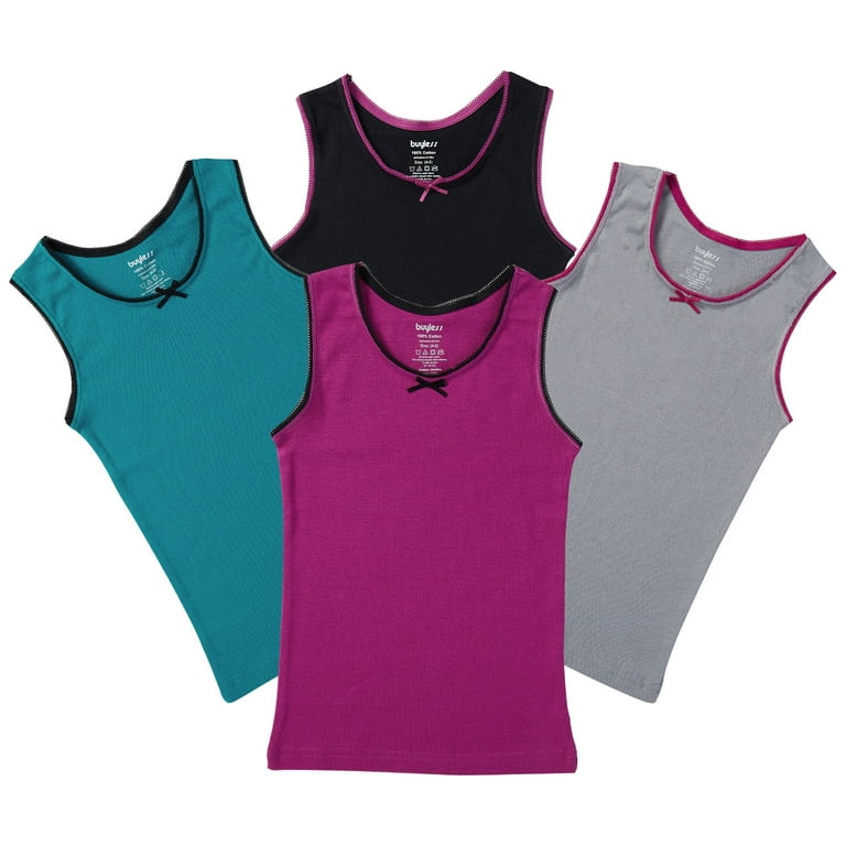 Buyless Fashion Girls Tagless Cami Scoop Neck Undershirts Cotton Tank Tops  With Trim and Strap (4 Pack)