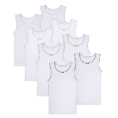 Buyless Fashion Girls Tagless Cami Scoop Neck Undershirts Cotton Tank With  Trim and Strap (8 Pack) 
