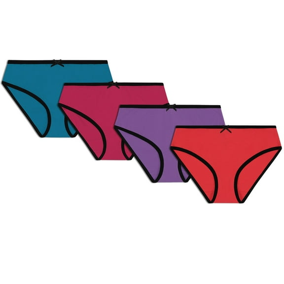 Buyless Fashion Girls Underwear - Panties for Girls - Soft Cotton w/ Colored Trim, Little Toddler - Teen Size Briefs (4 Pack) - BH14-GA-1-2