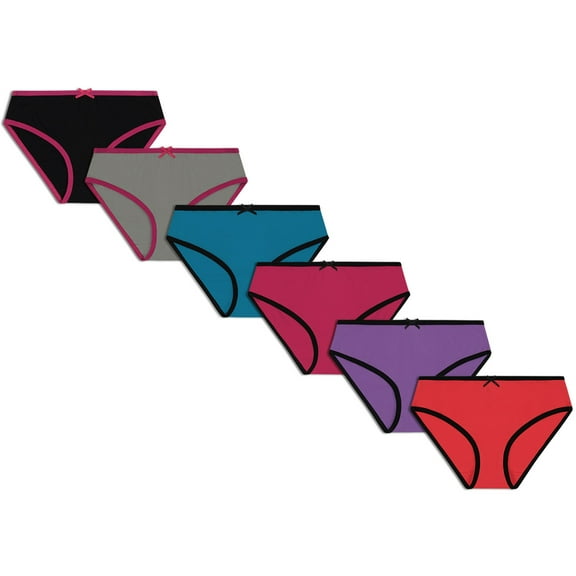 Buyless Fashion Girls Underwear - Panties for Girls - Soft Cotton w/ Colored Trim, Little Toddler - Teen Size Briefs (6 Pack) - BH16-GA-9-10