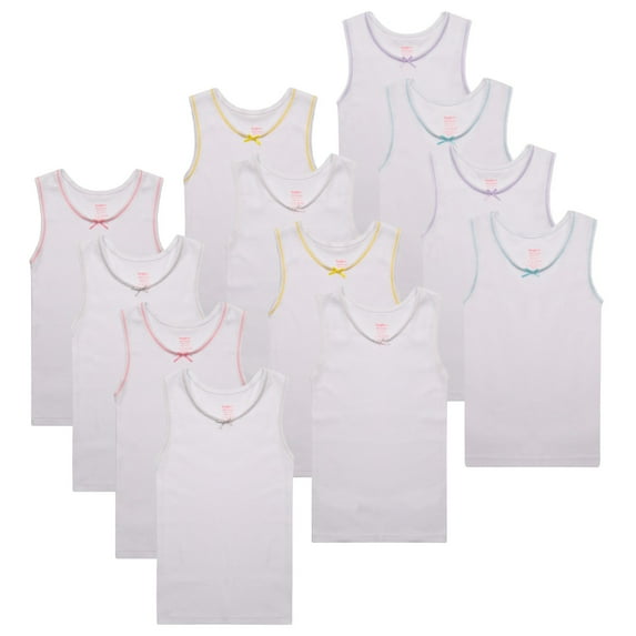 Buyless Fashion Girls Tank Tops - Sleeveless Cami Tanks Cotton Undershirts for Dance Gymnastics, Kids & Toddler Size (12 Pack) 5-6