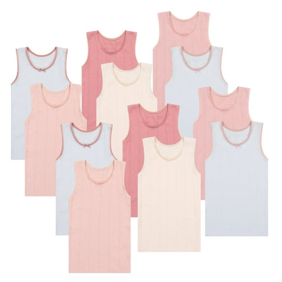 Buyless Fashion Girls Tank Tops - Sleeveless Cami Tanks Cotton Undershirts for Dance Gymnastics, Kids & Toddler Size (12 Pack) 7-8
