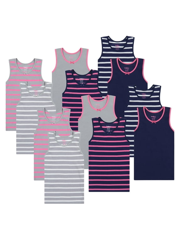 Girls Tank Tops - Sleeveless Cami Tanks Cotton Undershirts for Dance Gymnastics, Kids & Toddler Size (12 Pack) 11-12