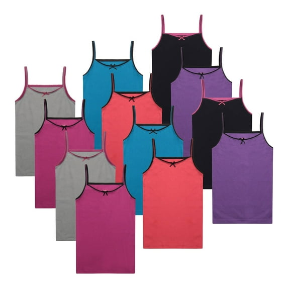 Buyless Fashion Girls Tank Tops - Sleeveless Cami Tanks Cotton Undershirts for Dance Gymnastics, Kids & Toddler Size (12 Pack) 5-6
