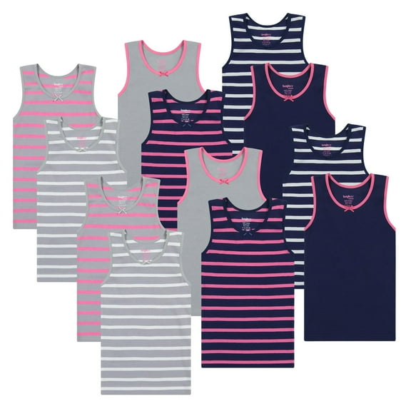 Buyless Fashion Girls Tank Tops - Sleeveless Cami Tanks Cotton Undershirts for Dance Gymnastics, Kids & Toddler Size (12 Pack) 5-6