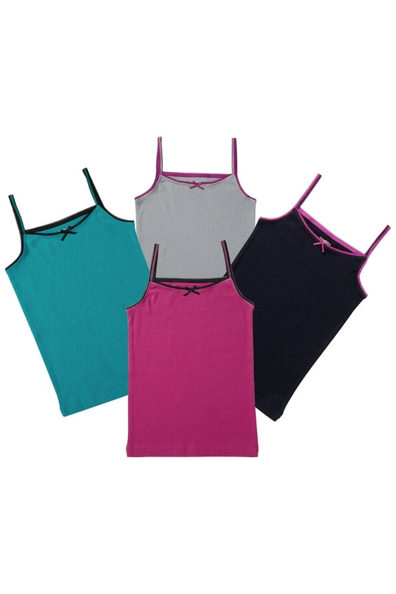 Girls Tank Tops - Sleeveless Cami Tanks Cotton Undershirts for Dance Gymnastics, Kids & Toddler Size (4 Pack)