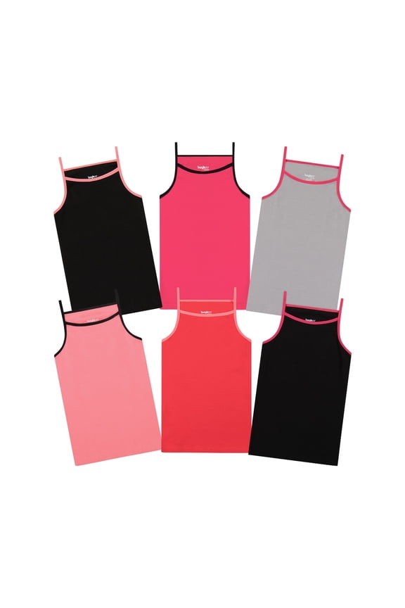 Fashion Girls Tank Tops - Sleeveless Cami Tanks Cotton Undershirts for Dance Gymnastics, Kids & Toddler Size (6 Pack)