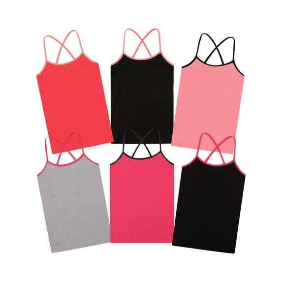 Buyless Fashion Girls Tank Tops - Sleeveless Cami Tanks Cotton Undershirts for Dance Gymnastics, Kids & Toddler Size (6 Pack)