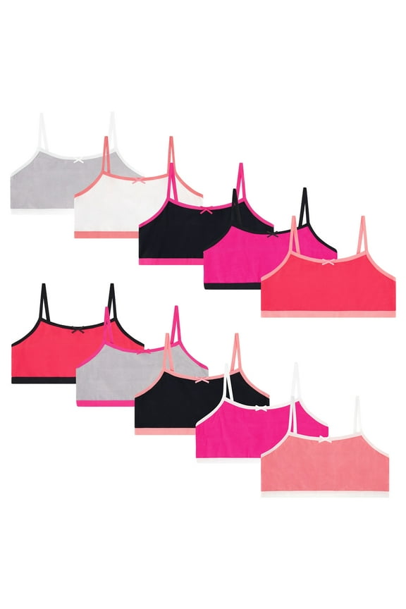 Girls Training Bra Cotton Cropped Cami Spaghetti Strap Brallete (10 Pack) - MT10-GA3-M