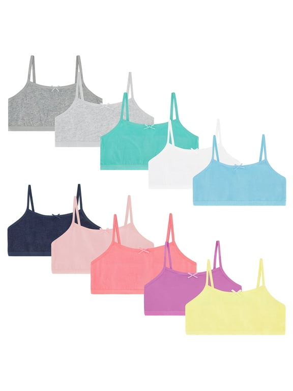 Girls Training Bra Cotton Cropped Cami Spaghetti Strap Brallete (10 Pack) - MT10-GA2-S