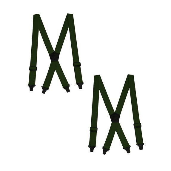 Buyless Fashion Heavy Duty 2 Pack Suspenders for Men - 48" Adjustable Straps 1 1/2" - X Back with Black Plastic Clips - 5147-2-Olive