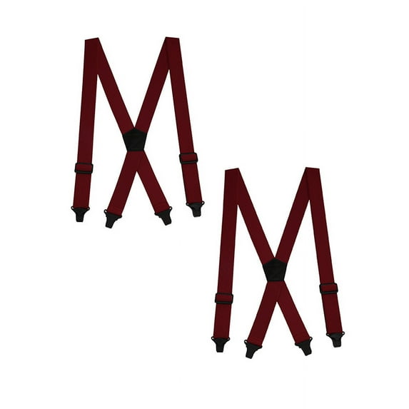 Buyless Fashion Heavy Duty 2 Pack Suspenders for Men - 48" Adjustable Straps 1 1/2" - X Back with Black Plastic Clips - 5147-2-Burgundy