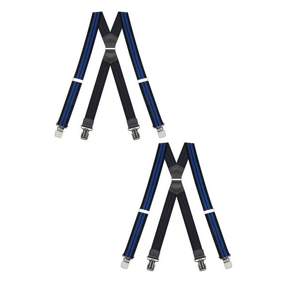 Buyless Fashion Heavy Duty 2 Pack Suspenders for Men - 48" Adjustable Straps 1 1/2" - X Back with Strong Clips - 5144-2-Black-Royal
