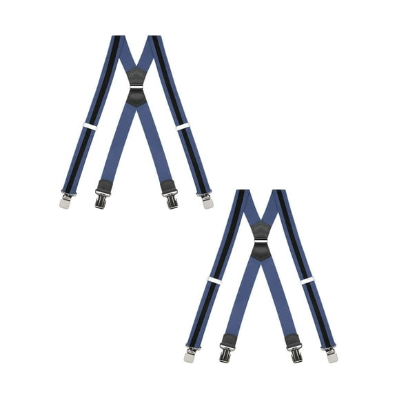 Buyless Fashion Heavy Duty 2 Pack Suspenders for Men - 48" Adjustable Straps 1 1/2" - X Back with Strong Clips - 5144-2-Denim-Black