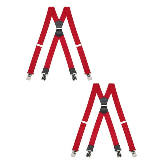 Buyless Fashion Heavy Duty 2 Pack Suspenders for Men - 48" Adjustable Straps 1 1/2" - X Back with Strong Clips - 5144-2-Red