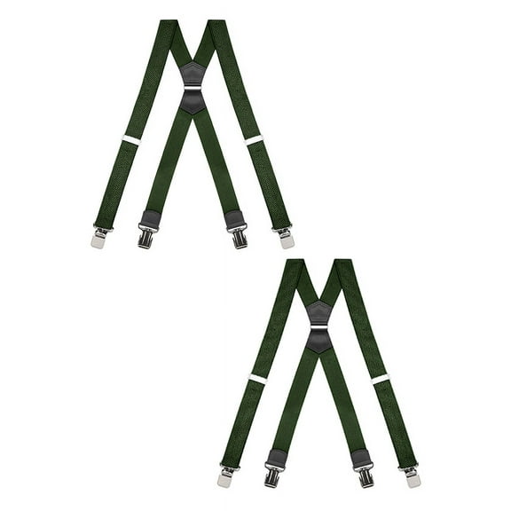 Buyless Fashion Heavy Duty 2 Pack Suspenders for Men - 48" Adjustable Straps 1 1/2" - X Back with Strong Clips - 5144-2-Olive