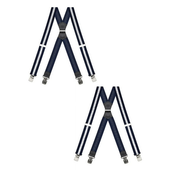 Buyless Fashion Heavy Duty 2 Pack Suspenders for Men - 48" Adjustable Straps 1 1/2" - X Back with Strong Clips - 5144-2-Navy-White