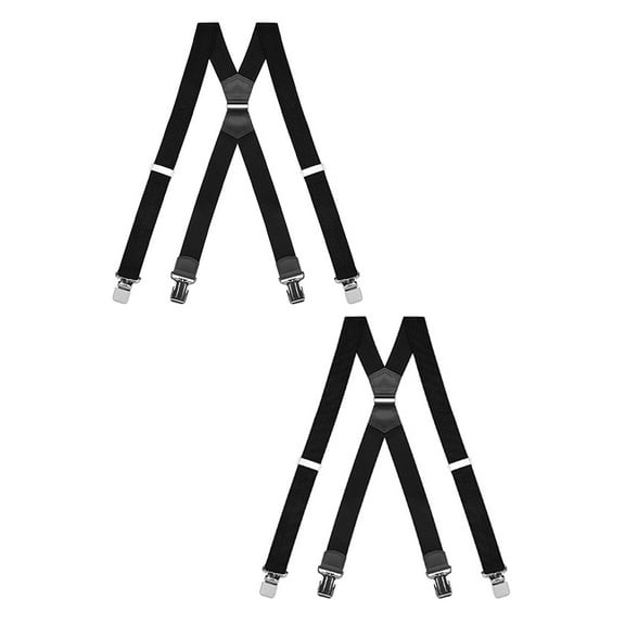 Buyless Fashion Heavy Duty 2 Pack Suspenders for Men - 48" Adjustable Straps 1 1/2" - X Back with Strong Clips - 5144-2-Black