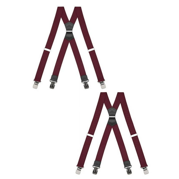 Buyless Fashion Heavy Duty 2 Pack Suspenders for Men - 48" Adjustable Straps 1 1/2" - X Back with Strong Clips - 5144-2-Burgundy