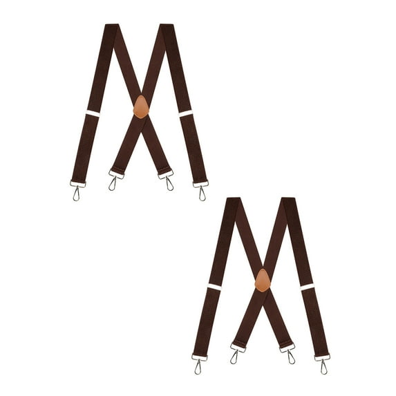 Buyless Fashion Heavy Duty 2 Pack Suspenders for Men - 48" Adjustable Straps 1 1/2" - X Back with Strong Hooks - 5145-2-Brown