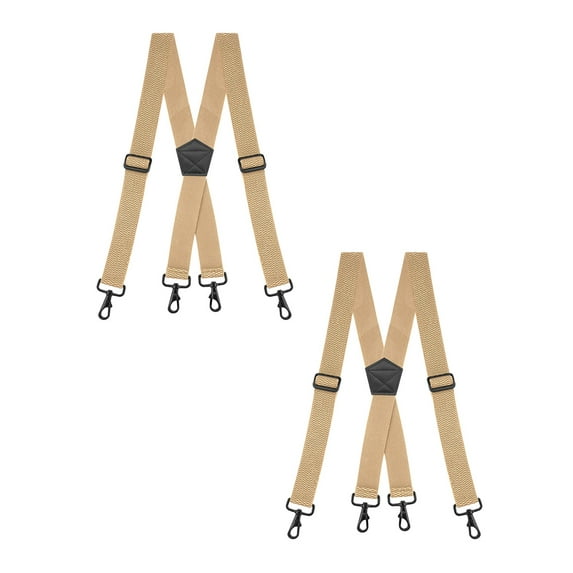 Buyless Fashion Heavy Duty 2 Pack Suspenders for Men - 48" Adjustable Straps 1 1/2" - X Back with Strong Hooks - 5146-2-Tan