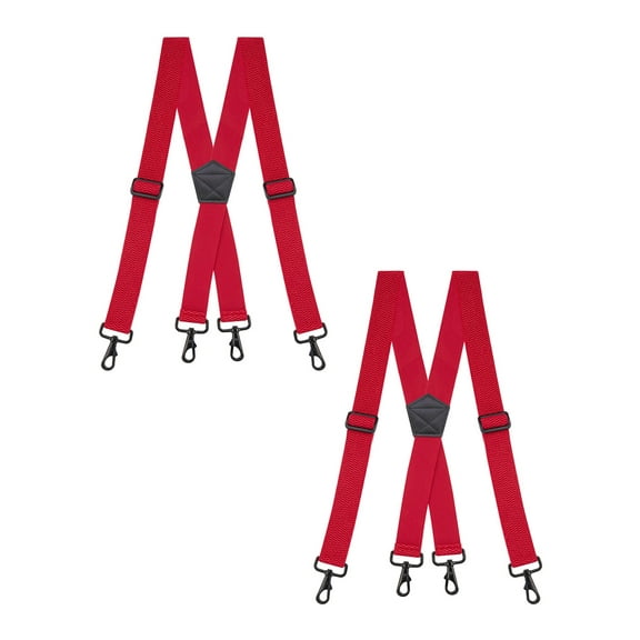 Buyless Fashion Heavy Duty 2 Pack Suspenders for Men - 48" Adjustable Straps 1 1/2" - X Back with Strong Hooks - 5146-2-Red