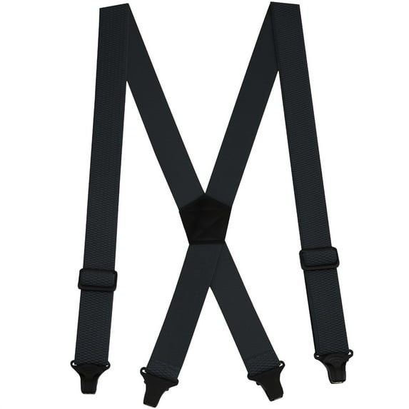 Buyless Fashion Heavy Duty Suspenders for Men - 48" Adjustable Straps 1 1/2" - X Back with Black Plastic Clips - 5147-Gray