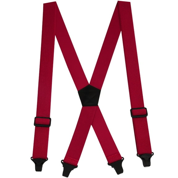 Buyless Fashion Heavy Duty Suspenders for Men - 48" Adjustable Straps 1 1/2" - X Back with Black Plastic Clips - 5147-Red