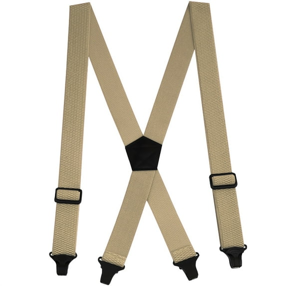 Buyless Fashion Heavy Duty Suspenders for Men - 48" Adjustable Straps 1 1/2" - X Back with Black Plastic Clips - 5147-Tan