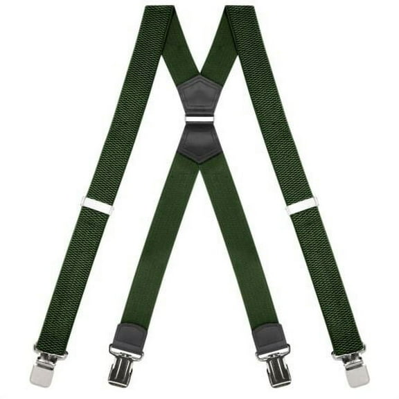 Buyless Fashion Heavy Duty Suspenders for Men - 48" Adjustable Straps 1 1/2" - X Back with Strong Clips - 5144-Olive
