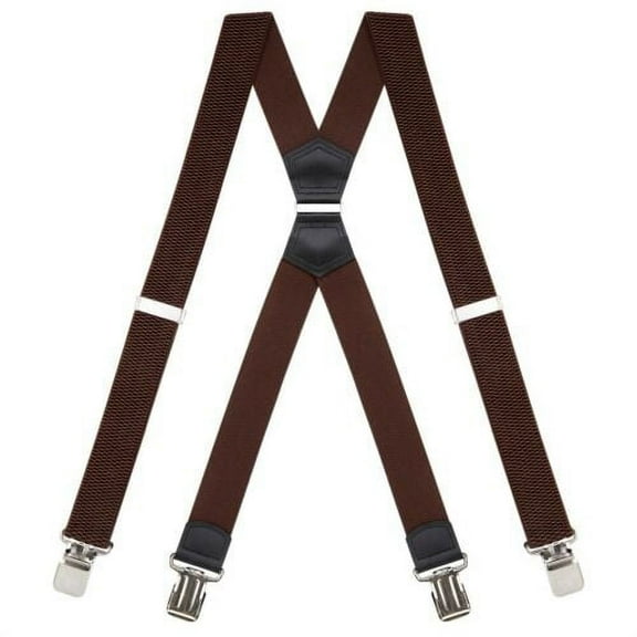Buyless Fashion Heavy Duty Suspenders for Men - 48" Adjustable Straps 1 1/2" - X Back with Strong Clips - 5144-Brown