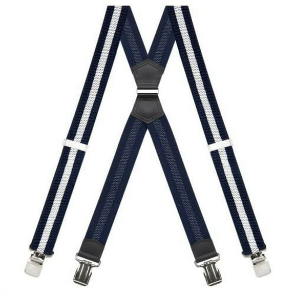 Buyless Fashion Heavy Duty Suspenders for Men - 48" Adjustable Straps 1 1/2" - X Back with Strong Clips - 5144-Navy-White