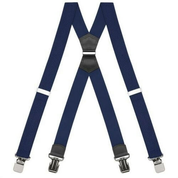 Buyless Fashion Heavy Duty Suspenders for Men - 48" Adjustable Straps 1 1/2" - X Back with Strong Clips - 5144-Navy