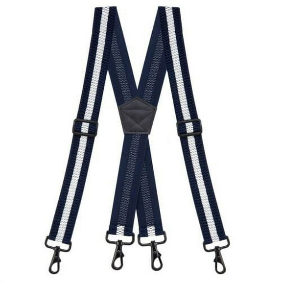 Buyless Fashion Heavy Duty Suspenders for Men - 48" Adjustable Straps 1 1/2" - X Back with Strong Hooks - 5146-Navy-White