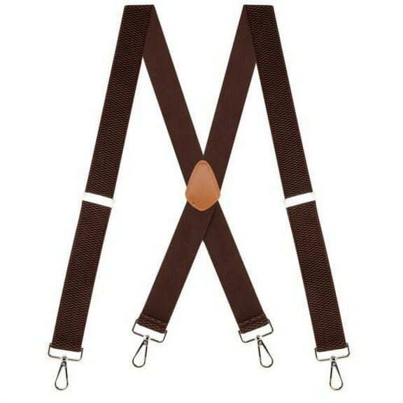 Buyless Fashion Heavy Duty Suspenders for Men - 48" Adjustable Straps 1 1/2" - X Back with Strong Hooks - 5145-Brown