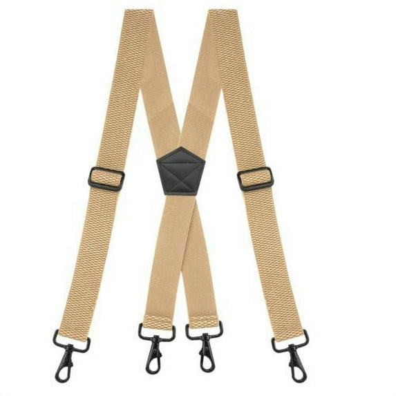 Buyless Fashion Heavy Duty Suspenders for Men - 48" Adjustable Straps 1 1/2" - X Back with Strong Hooks - 5146-Tan