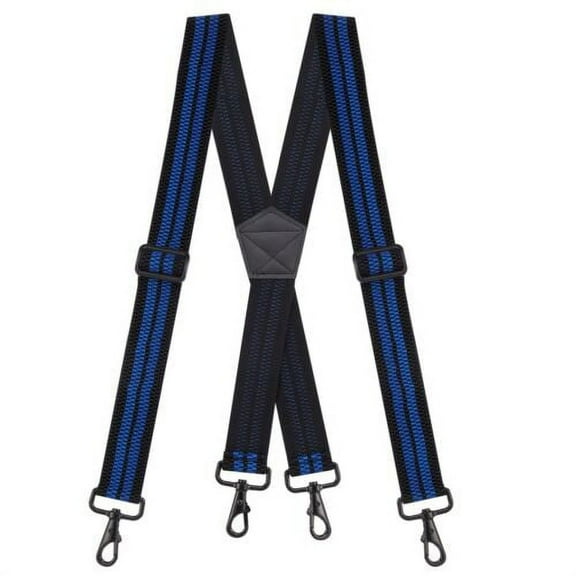 Buyless Fashion Heavy Duty Suspenders for Men - 48" Adjustable Straps 1 1/2" - X Back with Strong Hooks - 5146-Black-Royal