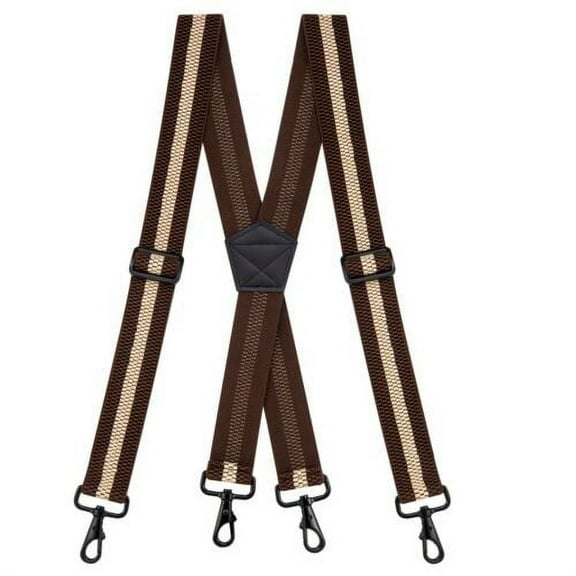 Buyless Fashion Heavy Duty Suspenders for Men - 48" Adjustable Straps 1 1/2" - X Back with Strong Hooks - 5146-Brown-Tan