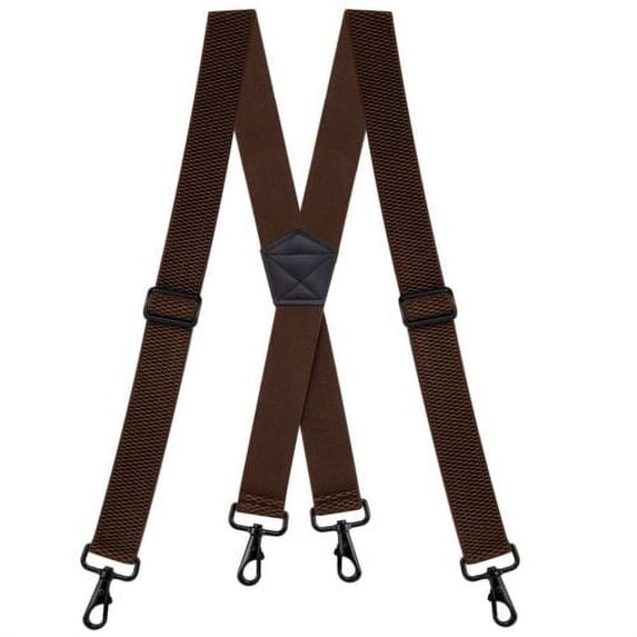 Buyless Fashion Heavy Duty Suspenders for Men - 48" Adjustable Straps 1 1/2" - X Back with Strong Hooks - 5146-Brown