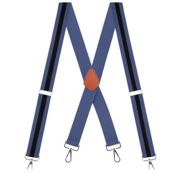 Buyless Fashion Heavy Duty Suspenders for Men - 48" Adjustable Straps 1 1/2" - X Back with Strong Hooks - 5145-Denim-Black