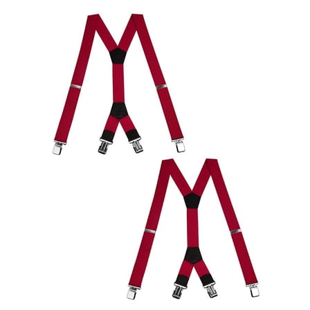 Buyless Fashion Heavy Duty Textured 2 Pack Suspenders for Men - 48" Adjustable Straps 1 1/2" - Y Shape - 5148-2-Red