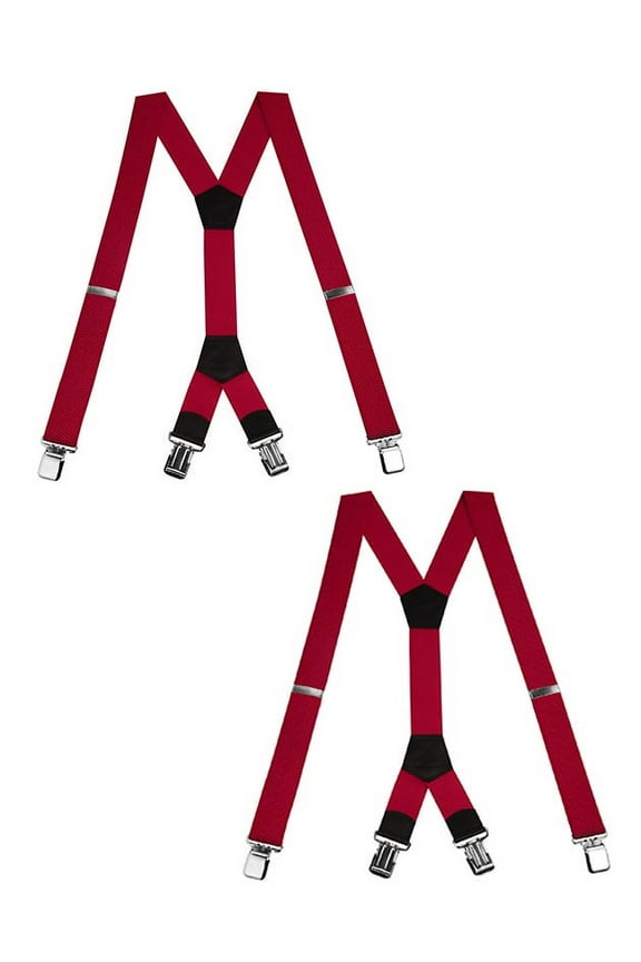 Heavy Duty Textured 2 Pack Suspenders for Men - 48" Adjustable Straps 1 1/2" - Y Shape - 5148-2-Red