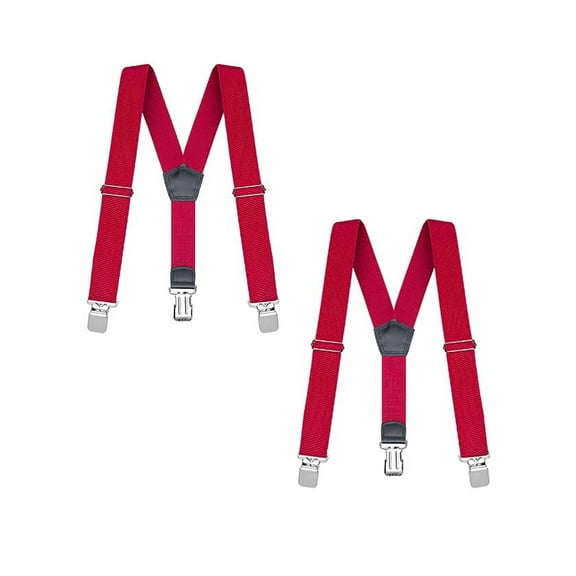 Buyless Fashion Heavy Duty Textured 2 Pack Suspenders for Men - 48" Adjustable Straps 1 1/2" - Y Shape - 5117-2-Red