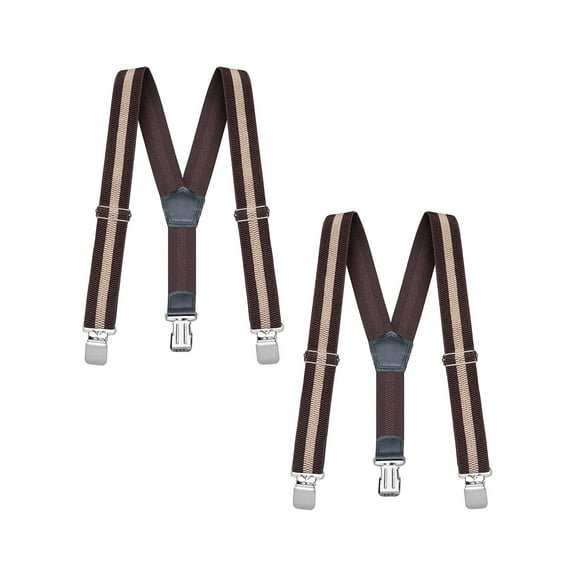 Buyless Fashion Heavy Duty Textured 2 Pack Suspenders for Men - 48" Adjustable Straps 1 1/2" - Y Shape - 5117-2-Brown-Tan