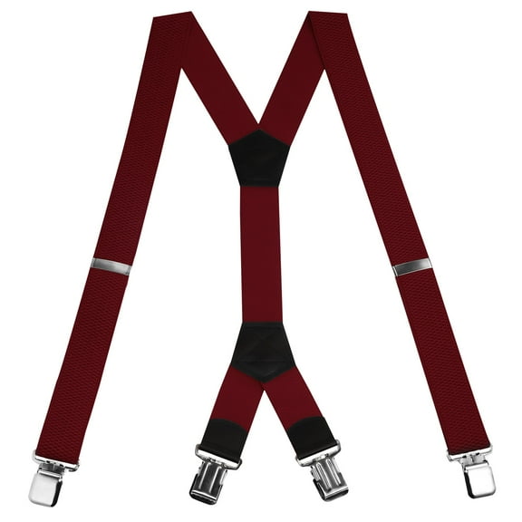 Buyless Fashion Heavy Duty Textured Suspenders for Men - 48" Adjustable Straps 1 1/2" - Y Shape - 5148-Burgundy