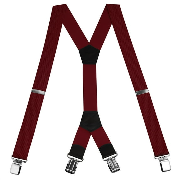 Buyless Fashion Heavy Duty Textured Suspenders for Men - 48" Adjustable Straps 1 1/2" - Y Shape - 5148-Burgundy